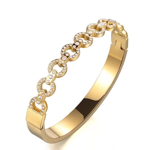 18K vergulde titanium armband met in elkaar grijpende ringen bezet met zirkonia