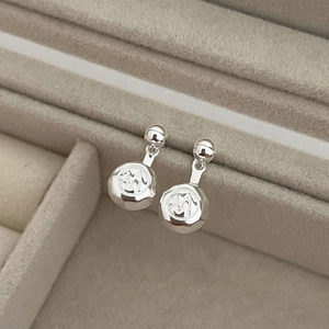 925 Sterling Silver Round Coin Letter M Pendant Stud Earrings Korean INS Premium Niche Design Earrings Jewelry For Women