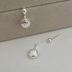 Polished 925 sterling silver drop earrings with circular letter engraved pendants