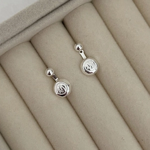 925 Sterling silver stud earrings featuring round coin pendants with letter engraving