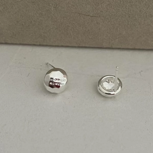 S925 sterling silver ball stud earrings with hammered texture and engraved lettering