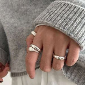 Minimalist S925 sterling silver stacked ring set with matte and polished finishes