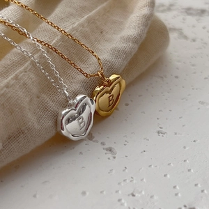 Collier en argent sterling 925 avec pendentif cœur et lettre B en finitions or et argent
