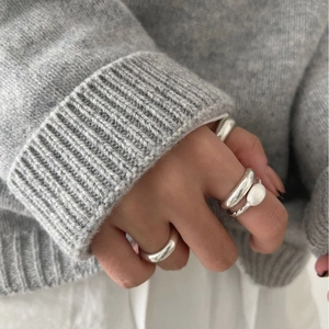Set of minimalist 925 sterling silver brushed rings with matte stone for women
