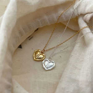 Collier minimaliste en argent 925 avec pendentif coeur lettre B en doré et argenté