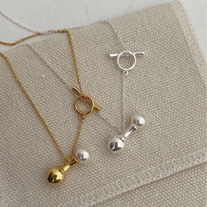 925 Sterling Silver Artificial Pearl Water Drop Bottle Pendant Necklace Korean Style Toggle Clasp Gold Silver Chain For Women Jewelry