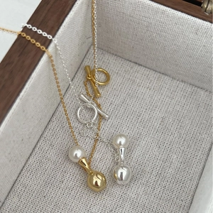 S925 sterling silver perfume bottle pendant necklaces with pearls and OT toggle clasp