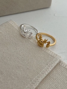 Macro shot of S925 sterling silver elk rings in gold and silver with polished texture