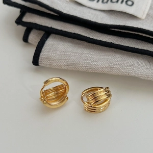 Boucles d'Oreilles Clous en Argent Sterling 925 Minimalistes Géométriques Multicouches Or Argent Électroplaqués Bijoux Mode Femme