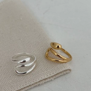 Minimalist S925 sterling silver open rings in liquid metal style gold and silver finishes