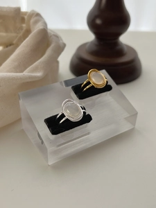 Macro shot of double-layer S925 sterling silver rings with white agate stones