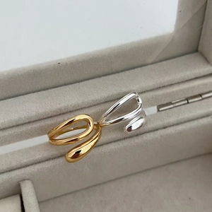 Polished S925 sterling silver open rings in gold and silver with minimalist organic curves