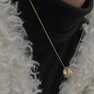 Handmade 925 silver necklace with interlocking brushed gold and pavé zircon rings