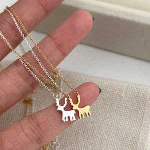 Collier Pendentif Renne en Argent Sterling S925 Minimaliste Élégant Forme d'Élan Chaîne à Maillons Bijoux de Noël Cadeau pour Femme Accessoire