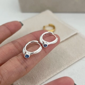 S925 Sterling Silver Blue Zirconia Hoop Earrings For Women Minimalist Geometric Electroplated Gold Silver Jewelry Gift