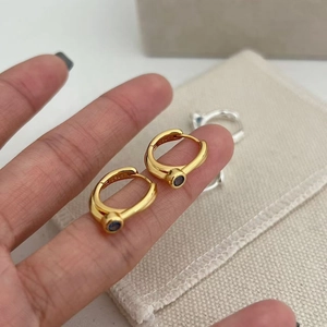 S925 sterling silver hoop earrings with blue zircon in gold and silver finish