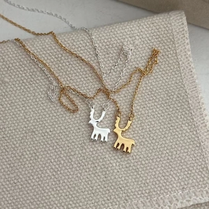 Collier avec pendentif renne en argent sterling S925 minimaliste en doré et argenté