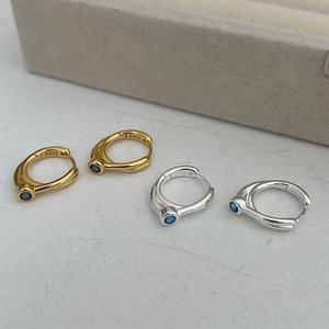 S925 sterling silver hoop earrings in gold and silver finish with blue zircon accents