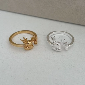Silver and gold elk antler open rings for women made of S925 sterling silver