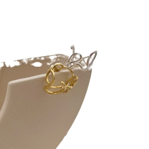 Irregular S925 sterling silver open rings set in gold and silver minimalist wavy design