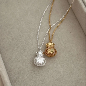 Collana con Ciondolo a Sacchetto della Fortuna in Argento Sterling 925 per Donna Placcata Oro Argento Gioielli Regalo