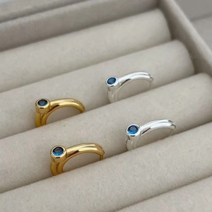 S925 silver hoop earrings with blue zircon in gold and silver plating on velvet