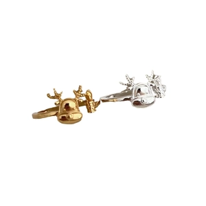 Cute silver and gold elk reindeer rings with bells for Christmas gift set