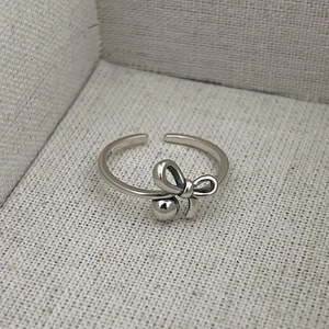 Bague nœud papillon minimaliste en argent sterling S925, anneau ouvert réglable
