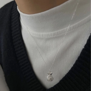 Collana in argento 925 con ciondolo a sacchetto della fortuna e carattere cinese Fu