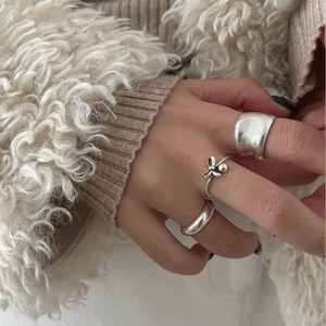 Ensemble de trois bagues en argent sterling S925 avec nœud et anneaux réglables ouverts