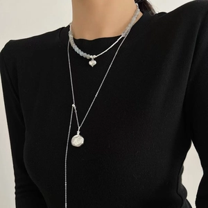 Collier superposé en argent S925 avec texture martelée irrégulière et pendentif en cœur