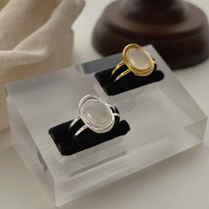S925 Sterling Silver White Agate Double Layer Open Ring For Women Minimalist Retro Korean Adjustable Finger Jewelry Gift