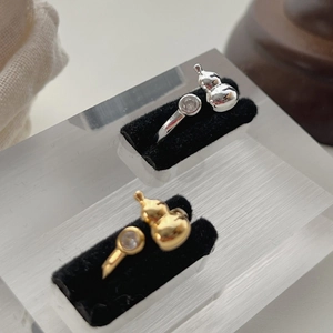 New Chinese Style 925 Sterling Silver Gourd Ring For Women Asymmetric Open Adjustable Rhinestone Inlaid Ring Vintage Jewelry Gift