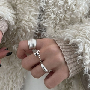 Ensemble de trois bagues nœud en argent sterling S925 avec bandes texturées réglables