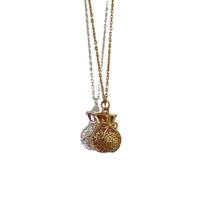 Collane vintage a sacchetto portafortuna in argento 925 oro e argento con carattere Fu