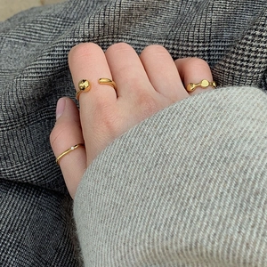 Minimalist 925 silver gold bead open rings set for women with micro-diamond accents