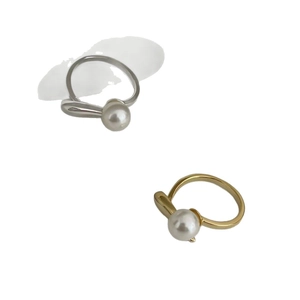 Minimalist S925 sterling silver open rings with elegant white pearls in gold and silver