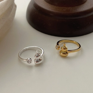 925 Sterling silver asymmetric hulu gourd rings with zircon in gold and silver finishes
