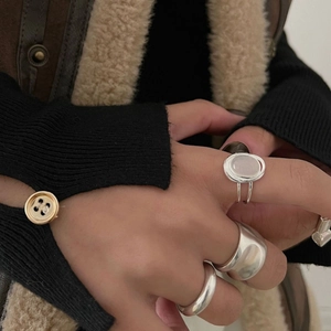 S925 sterling silver layered open ring set with white agate for women minimalist design
