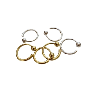 Minimalist 925 sterling silver open rings with polished beads in gold and silver set