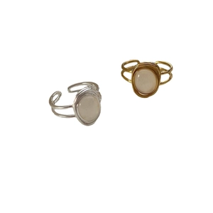 Minimalist double-layer S925 sterling silver ring with oval white agate gemstone