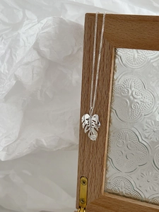 Détail du pendentif feuille de monstera en argent S925 avec cristal étincelant