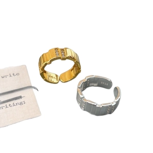 Adjustable S925 sterling silver ribbed rings with cubic zirconia stones in gold and silver