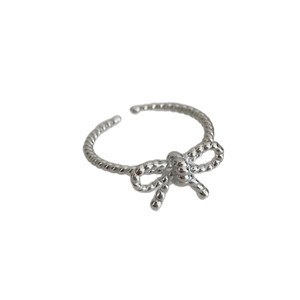Minimalist S925 sterling silver bow ring with twisted band and adjustable open design