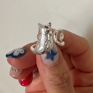 925 Sterling Silver Cat Ring For Women Cute Kitten Animal Adjustable Open Finger Ring INS Style Personalized Jewelry Gift