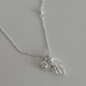 925 Sterling Silver Magnetic Couple Necklace Hand Palm Pendant Rhinestone Inlaid Clavicle Chain Jewelry For Women Anniversary Gift