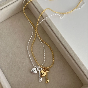 Minimalist 925 silver heart lock and key pendant necklaces in gold and silver finish