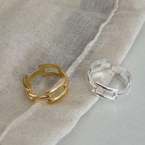 925 sterling silver hollow rectangular open ring set in gold and silver finish