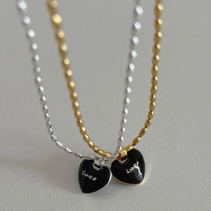 Elegant s925 silver and gold heart pendant necklaces with black enamel Luce design