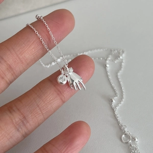 925 Sterling silver necklace with hand palm pendant and sparkling zircon stone